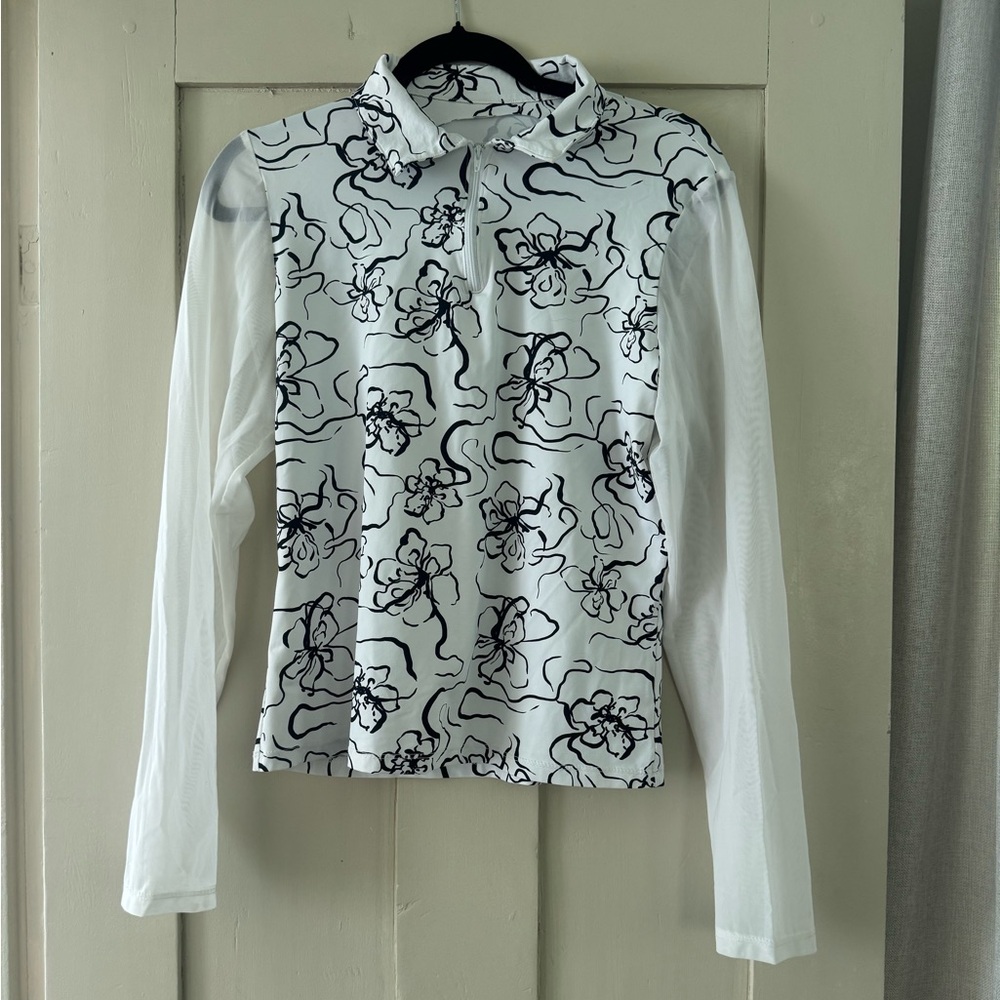 Summer mesh Hannah Childs Equestrian Quarter Zip Shirt • Floral Print • Womens L